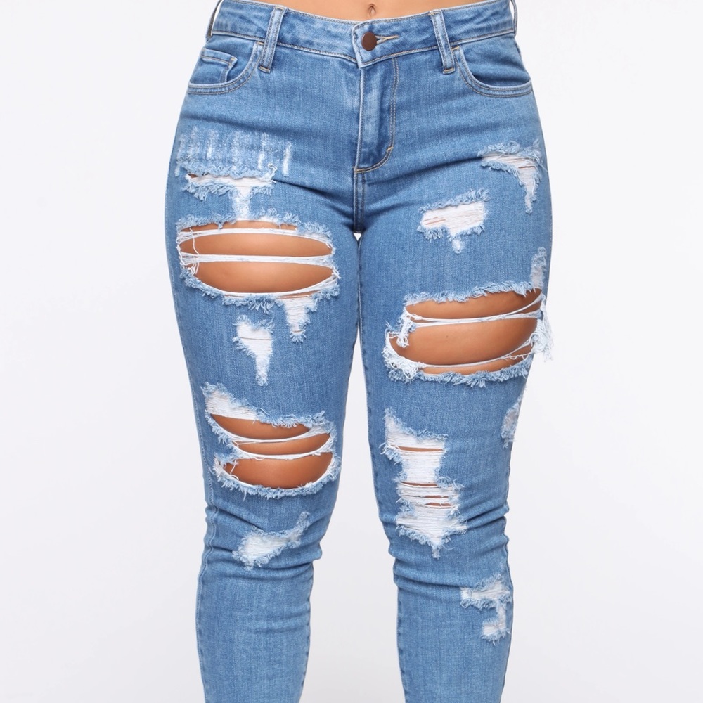 Distressed Skinny Jeans Blue Denim - Picture 2 of 4